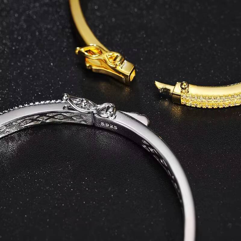Unisex 925 Sterling Silver Moissanite Diamond Bangle Hip Hop Style Fine Jewelry for Women