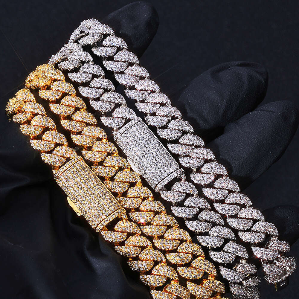 Cross-border European and American hip-hop 10mm s925 silver three-row moissanite Cuban chain high-quality light luxury men's necklace custom-made