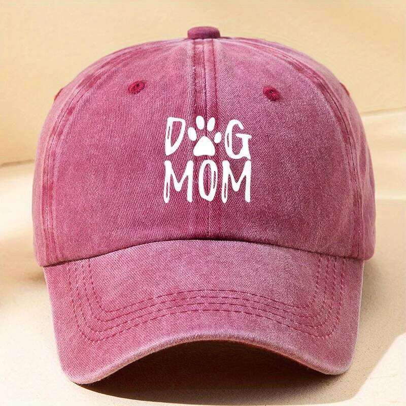 Classic washed retro dog mom printed baseball cap, outdoor casual sports sun hat, adjustable soft top duckbill cap Y260304