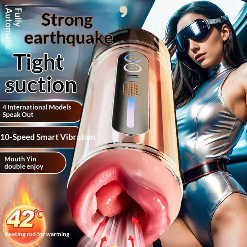 Sex Toys Male Masturbation Cup Telescopic Heated Electric Pocket Pussy Vagina Blowjob Vibration Transparent Masturbators for Men W260305