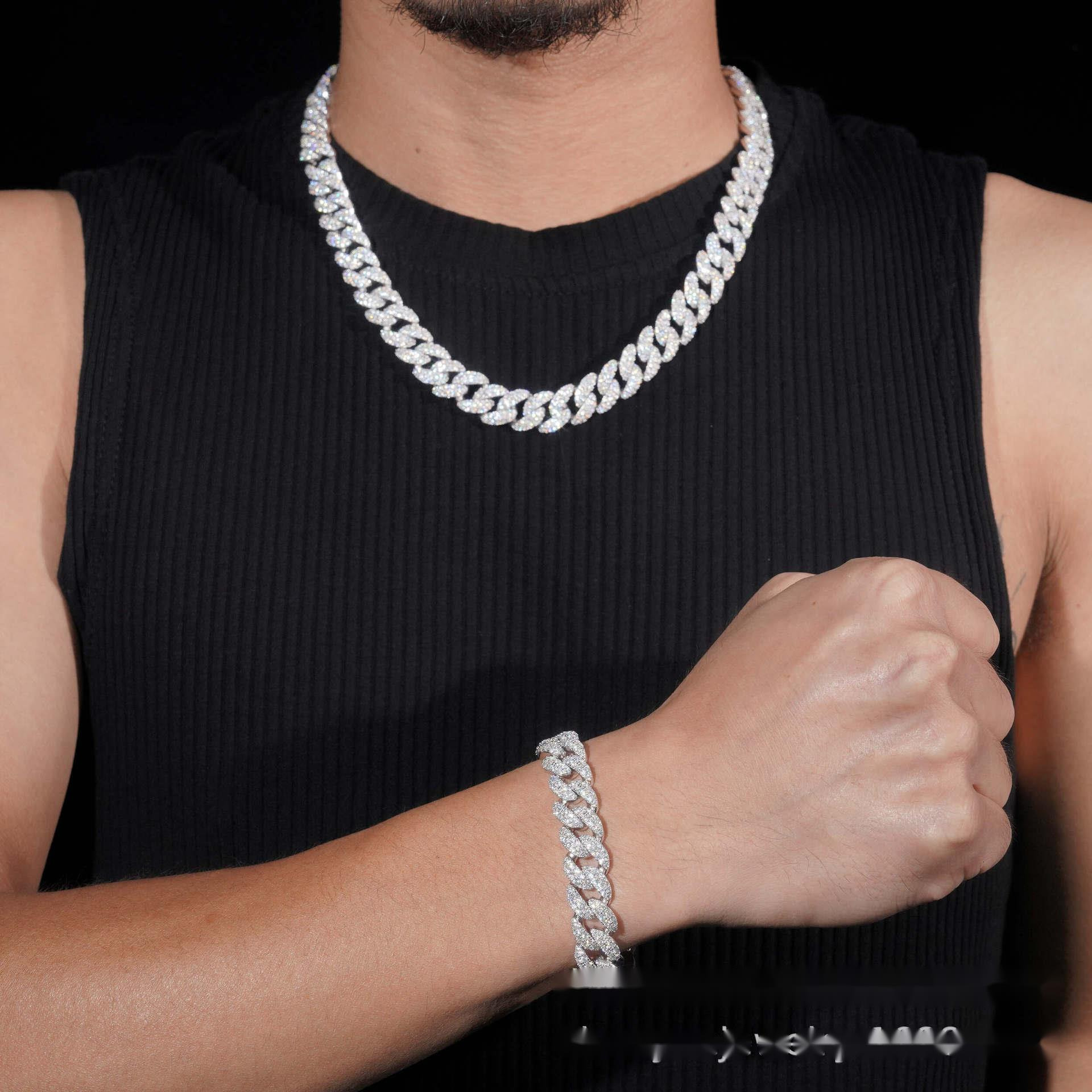 12mm Flip-Cover Crescent Cuban Necklace 925 Silver Inlaid with VVS Moissanite Hip-hop Jewelry for Men and Women