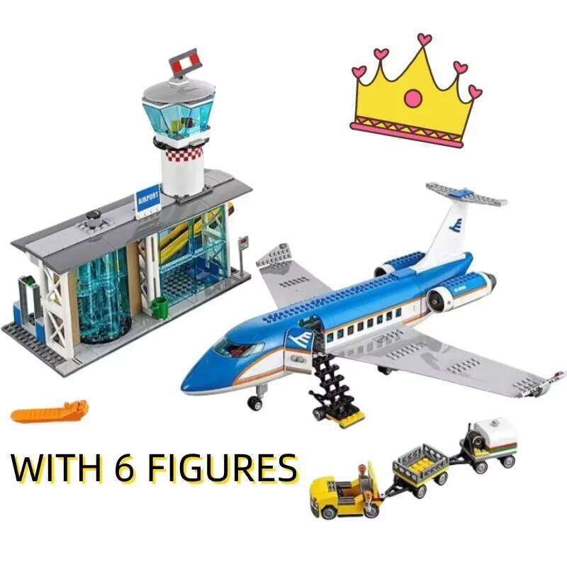 Compatible MOC Sets City Series Building Blocks Airport Passenger Terminal Big Plane Model Children's Toys Assembling Gift Z260306
