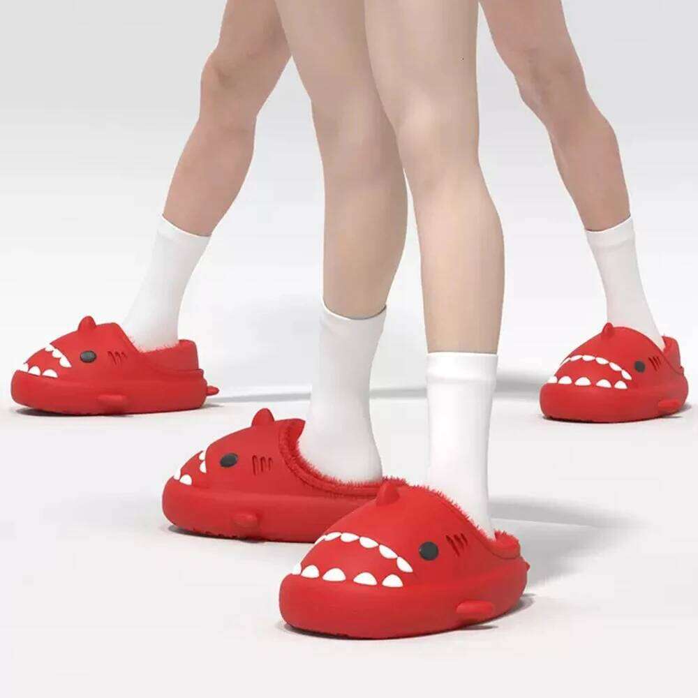 Litfun Plush Slippers Women Men Winter Cozy Fur Cartoon Furry Home Shoes Platform Waterproof Shark Slides