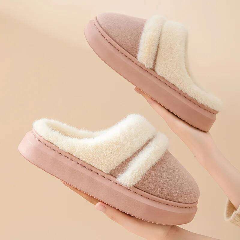 Litfun Winter Fluffy Women's Thick Bottom Non-slip Indoor Casual New Home Slides Furry Cozy Warm Cotton Slippers