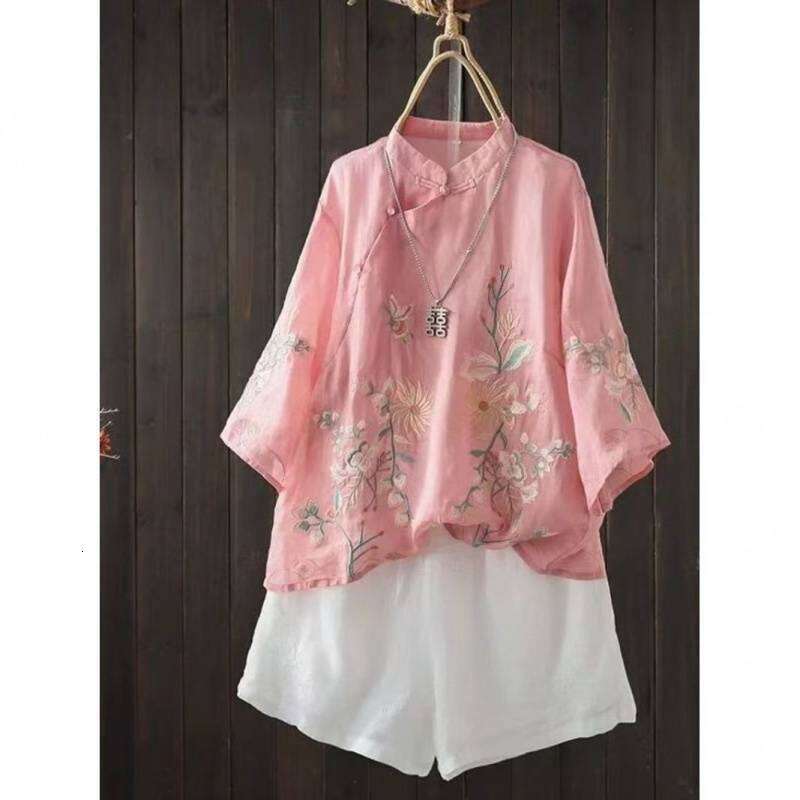Mardi Hefxessdr Sve Embroidered Cotton Linen irt Thin Spring Autumn Women's Traditional Chinese Sle Zen Tea Ceremony Top Chinese style shirt wome