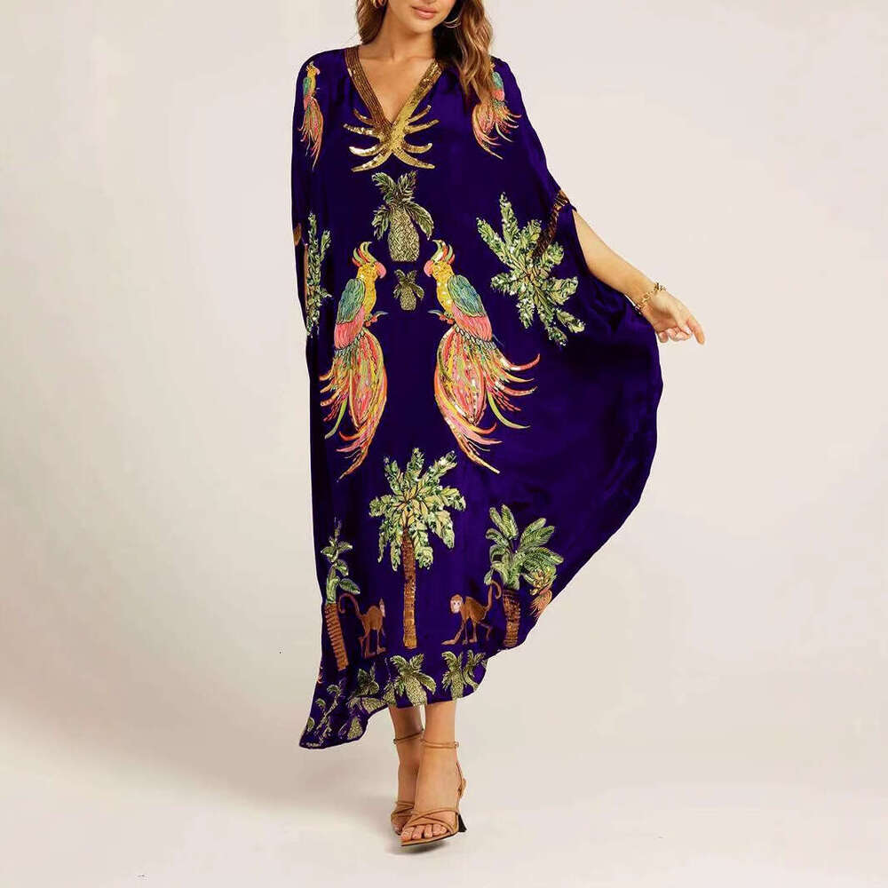 Cross-border women's clothing 2026 European and American new spring V-neck printed loose fashion dress