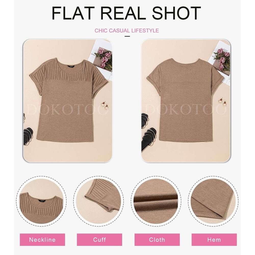 Womens Tops Trendy Crewneck Short Sleeve Summer T Shirts Casual Solid Loose Basic Designer Pleated Blouses