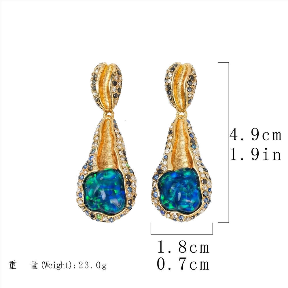 Vintage Blue Platinum Resin Pendant Earrings Irregular Exaggerated High-End Niche Design Earrings Jewelry High-Quality