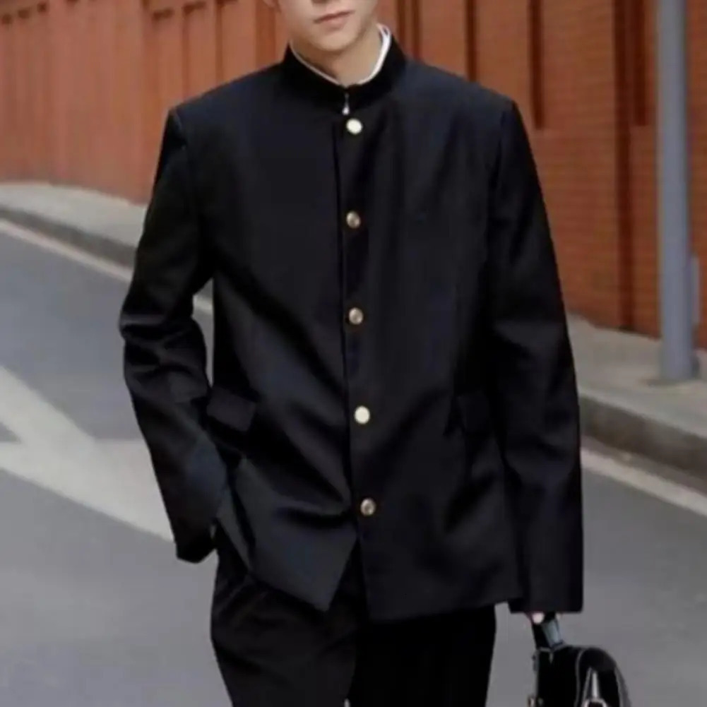 Men Suit Coat Japanese Style School Uniform Stand-up Collar Single-Breasted Formal Jacket With Flap Pockets Chinese Tunic Suit 260306