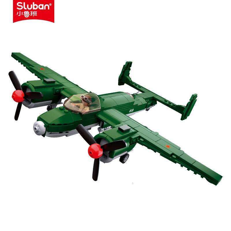 Sluban 311Pcs WWII Air Force TU-2 Medium Bomber Military Aircraft Model Educational Toy for Children Z260305