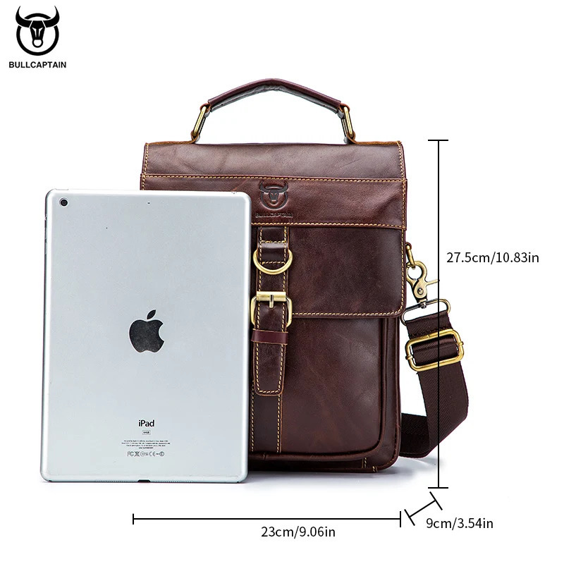 BULLCAPTAIN Mens Leather Shoulder Bag Retro Business Crossbody Bag Large Capacity Fashion Casual Youth Student Handbag 260305