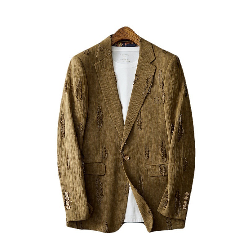 Casual Men's Blazer, New Spring and Autumn High-End British Style, Distressed Large Size Slim-Fit Single-Piece Jacket