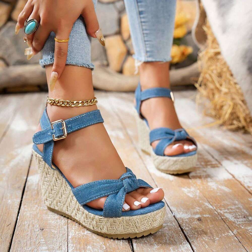 Wedge Sandals 2025 Summer Fashion Weave Platform Plus Size 42 High Heel Sandalias Thick Bottom Retro Open Toe Ladies Shoes