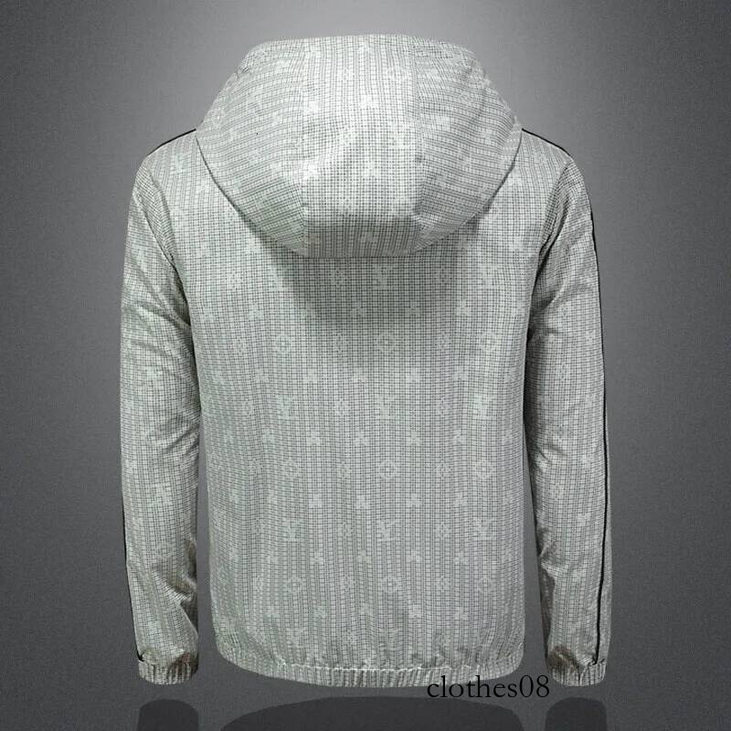Spring 2026 Men's Large Size Printed Hooded Jaet Thin Outerwear Casual Faion Polyester Long Sve Zipper Closure Streetwear