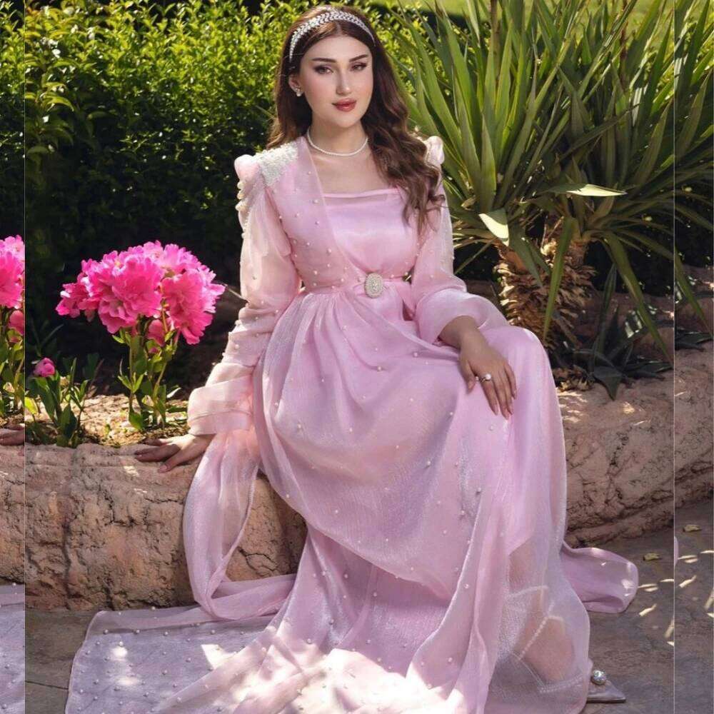 Customized Evening Organza Pearl Beading Prom A-Line Square Neck Bespoke Occasion Gown Long Dresses Sexy Casual