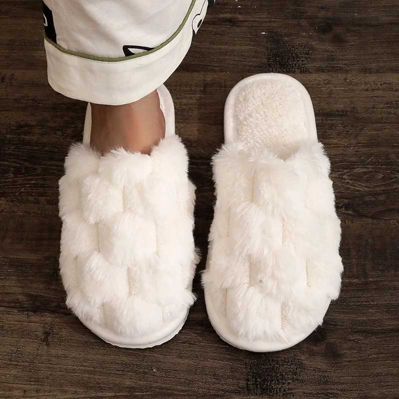 White Fluffy Indoor Home Slippers Women Comfortable Warm Plush Flats Slides Woman Soft Sole Non Slip Bedroom Floor Slippers S260305