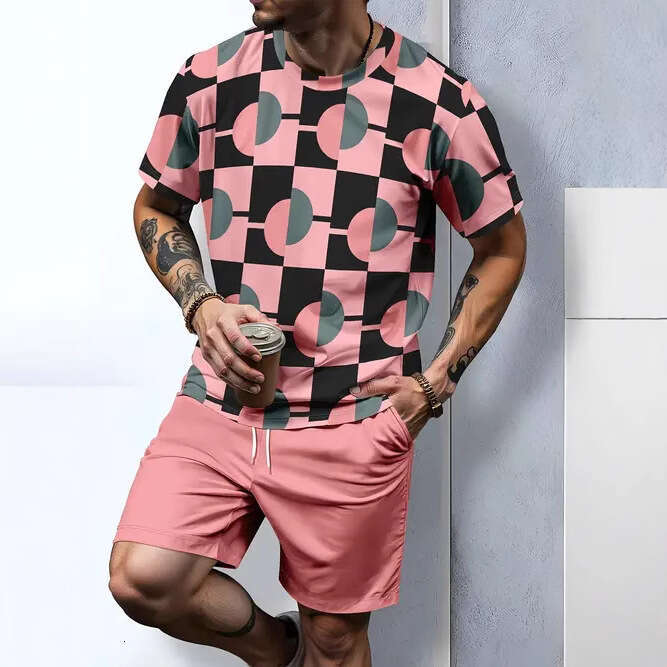 2025 Summer New Men's Casual Fashion Sports Trend Round Neck Lightweight Comfortable Short Sleeve Long Pants Set