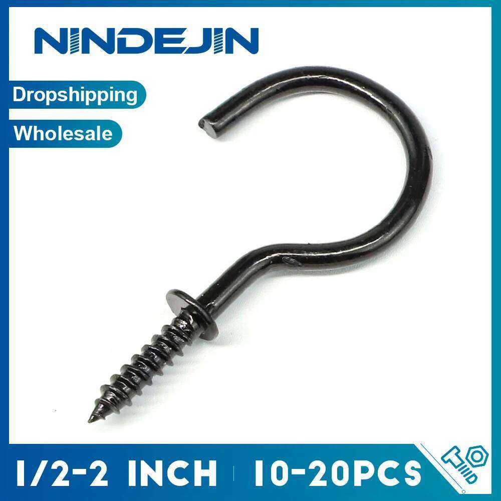 NINDEJIN Screw 1" 2" Black Heavy Duty Wood Wall Ceiling Plant 1/2" 3/4" Jewelry Hooks for Hanging String Lights Y260305