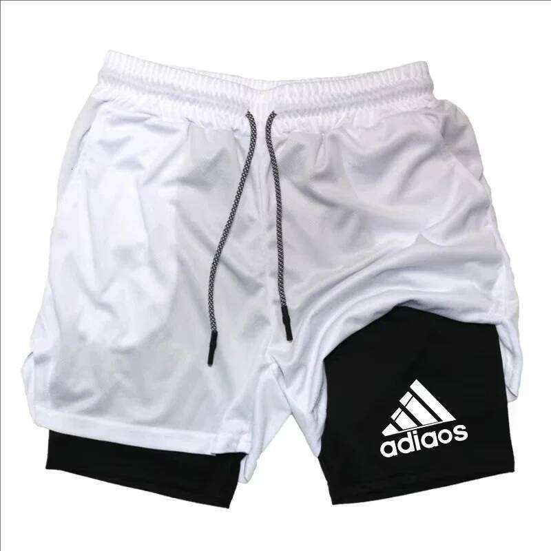Men'S Compression Summer Gym Fitness Running Training Sports Two-In-One Mesh Breathable Quick-Drying Shorts