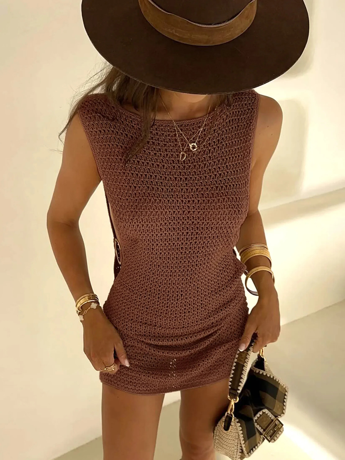 2024 Summer Sexy One Neck Cut Out Circle Decoration Corset Slim Beach Mini Dres Seaside Beachwear Swimwear Cover Up A2796 260228