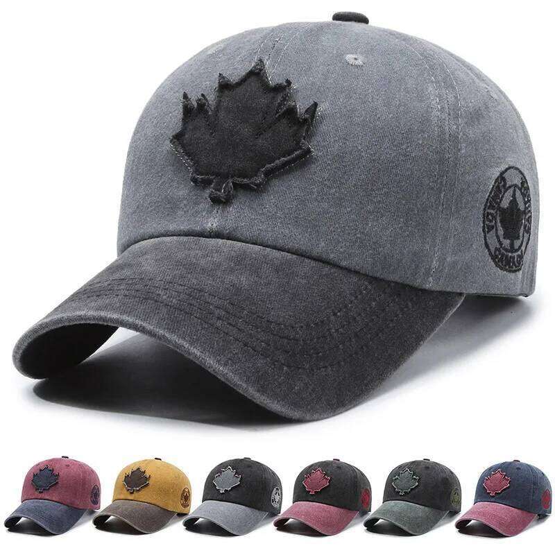 European American Maple Leaf Retro Baseball Men and Women Washed Cotton Duck Tongue Spring Summer Outdoor Color Matching Hat Y260304