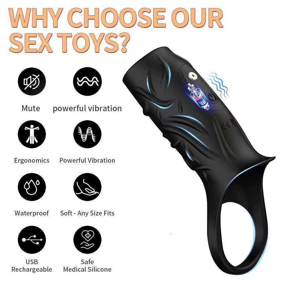 Vibrator Sleeve Cock Ring Ejaculation Extender Penis Testicles G Spot Stimulation Couples Adult Sex Toys for Men Women W260305