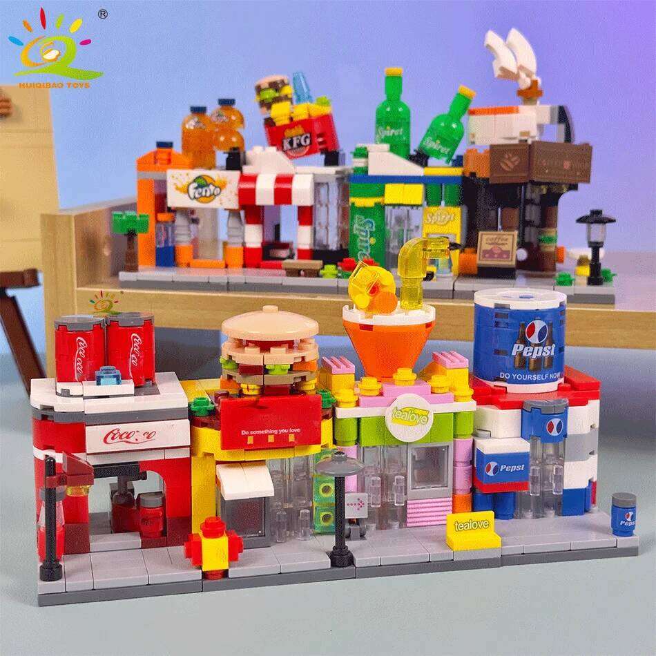 HUIQIBAO Moc View Mini Building Blocks DIY City Commercial Street Coffee Shop Puzzle Toys Home Ornaments Decoration Z260306