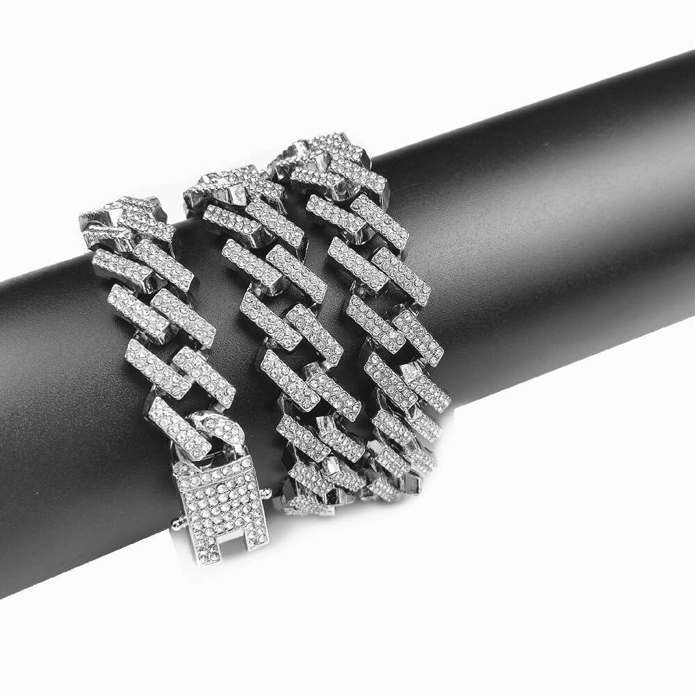 High Quality 14mm HipHop Square Hip Hop Necklace Men's Popular Geometric Shape Rhombus Dragon Beard Buckle Cuban Chain