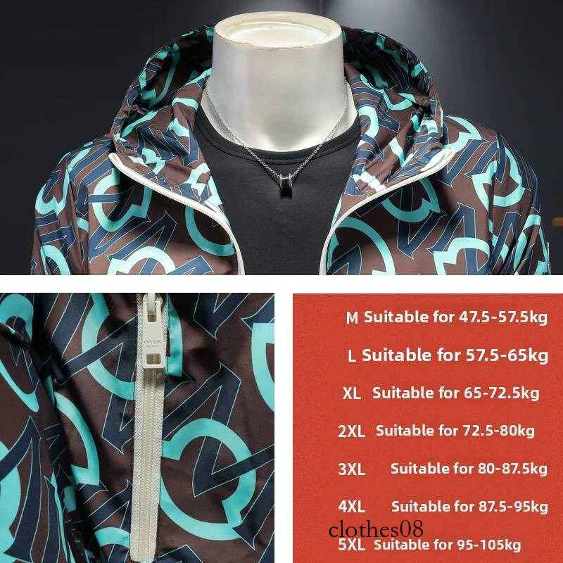 Trendy Men's Letter Jaet Top Thin Spring Autumn Casual Printed Hooded Faionable Outerwear Polyester Long Sve Zipper
