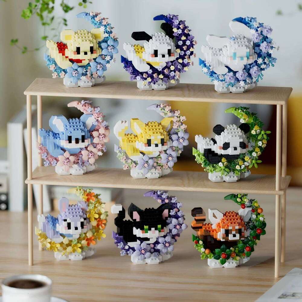 Cute Cartoon Character Floral Wreath Micro Building Bricks Single Piece Mini Block Set DIY Educational Toy for Home Decor Z260305