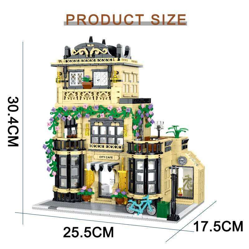 1443-1489pcs Creative City Cafe Light Streetview Building Blocks Bricks Model Sets MOC Modular Architecture Boys Toys Kids Gifts Z260306