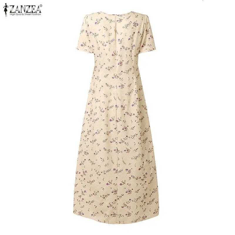 2026 Summer Sundress ZANZEA Women Stylish V Neck Short Sleeve Holiday Robe Floral Printed Dresses Elegant A Line Party Dress X2603061