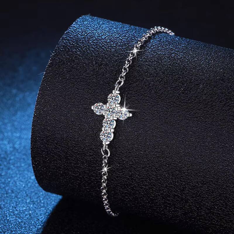 Wholesale 06CT VVS1 GRA Moissanite Hand Chain Jewelry Fashion 925 Sterling Silver Cross Chain Link Bracelets for Women