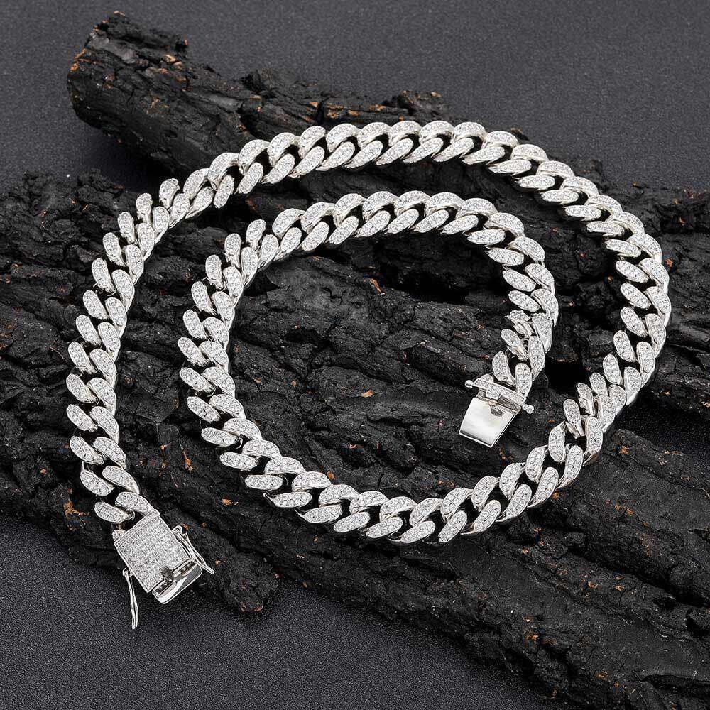 European and American jewelry zircon 12mm high-quality double-row full-diamond Cuban chain hip-hop men's necklace