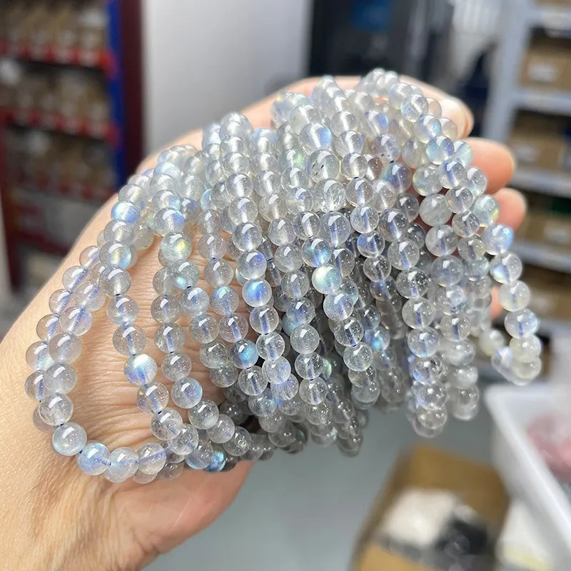 JD 5A Quality Genuine Natural Gray Moonstone Stone Beaded Bracelets Women Men Charm Round Gems Energy Healing Bangles Jewelry 260302