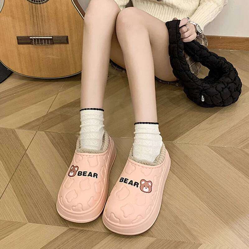Litfun Winter Plush Lining Women's Waterproof EVA Light Fluffy Indoor Slides Furry Warm Cozy Slippers For Women