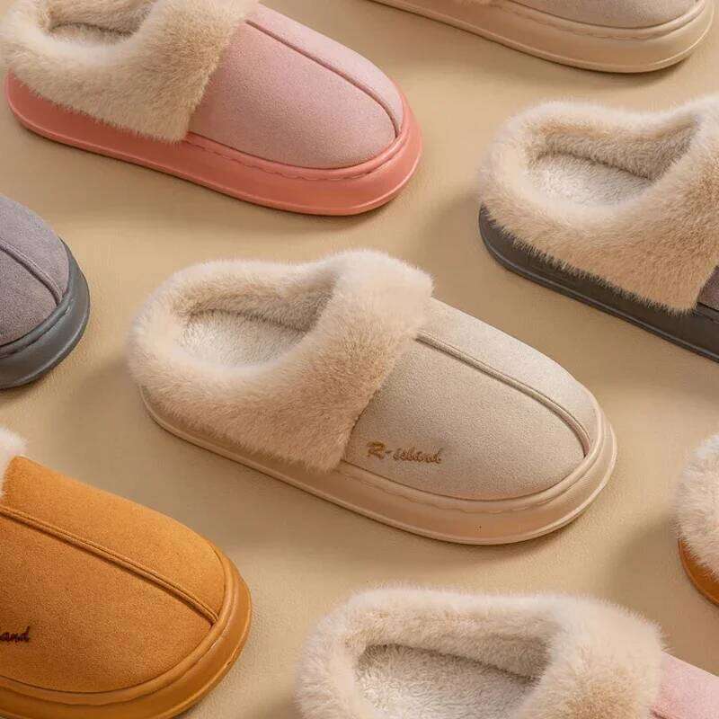 2025 Winter Cozy Fluffy Platform Slippers for Women Plush Cotton Non Slip Indoor Unisex Shoes Comfortable Warm At Home