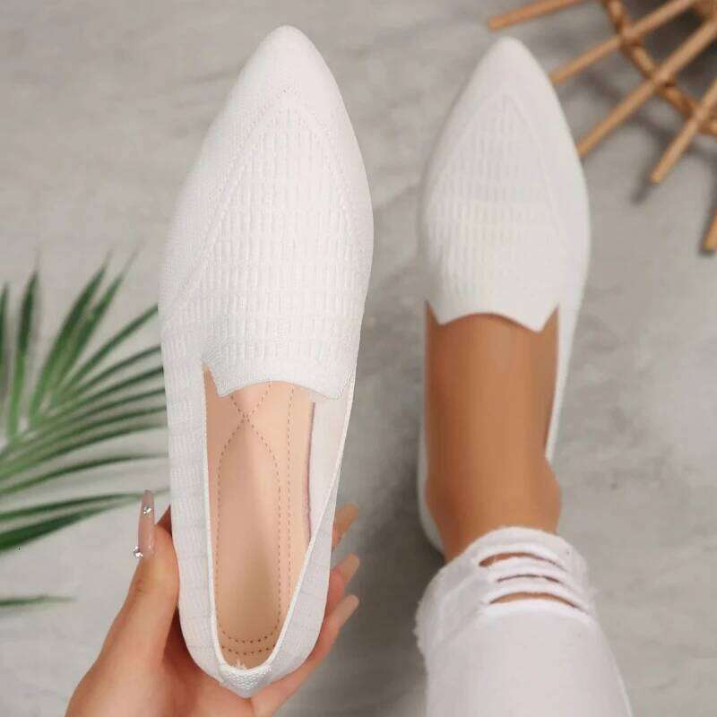 2025 New Pointed Flat Summer Solid Color Shallow Mouth Slip on Casual Mesh Breathable Women's Shoes