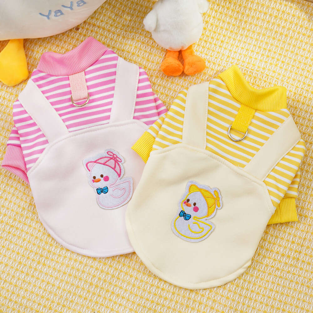 Famous pet dog clothes, cat autumn and winter velvet dog hoodie, cat supplies, striped duck, medium-sized dog, Kefa Dou, can be pulled pupakaIK