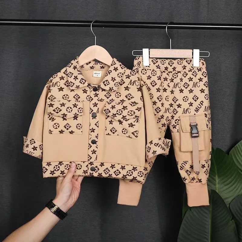 Kids Tracksuits 2Pcs, Boys Monogram Patchwork Jacket & Cargo Pants Set, 18M-5T Spring Autumn Casual Fashion OutfitsT260306