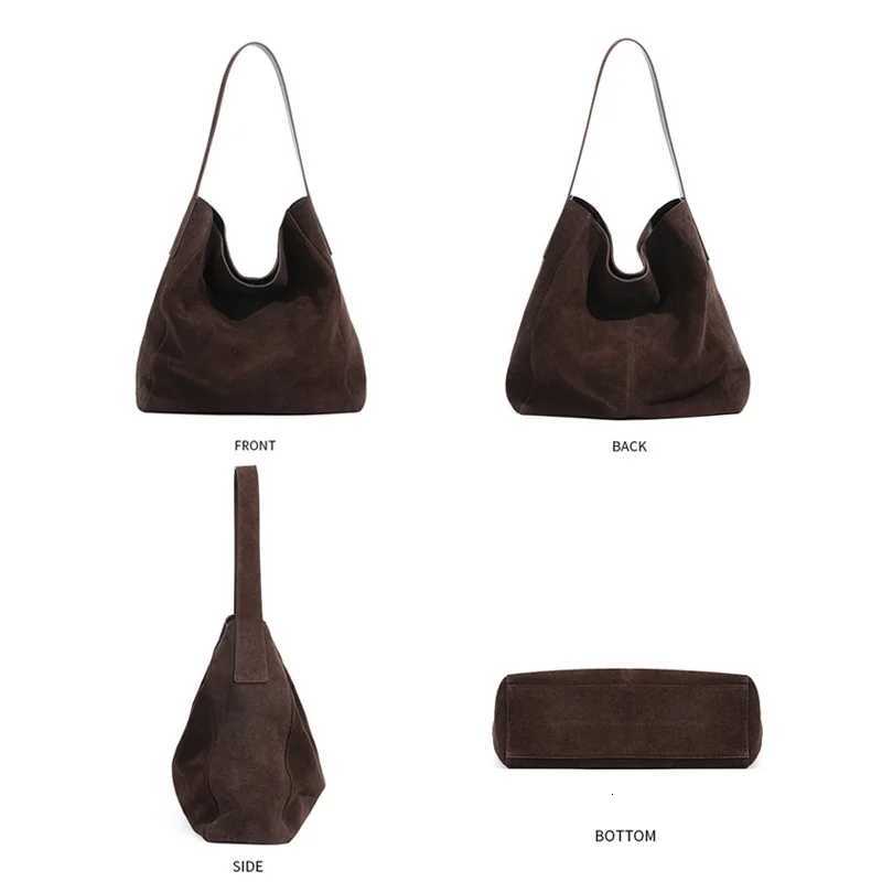 2025 Womens Frosted Leather Tote Bag Large Capacity Soft Suede Bucket Handbag Lady Minimalist Underarm Hobo Shoulder Bag H260306