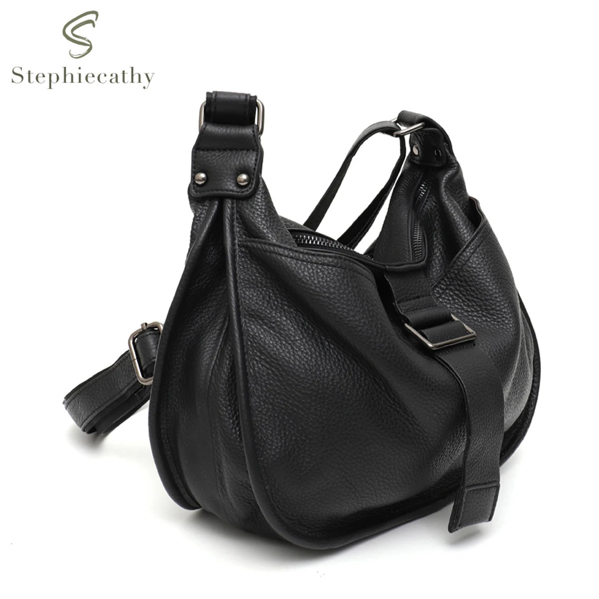 Women Style Genuine Leather Shoulder Bag Multi Pockets Casual Daily Slouchy Preppy Chic Handbag Messenger Satchel Purse 260306