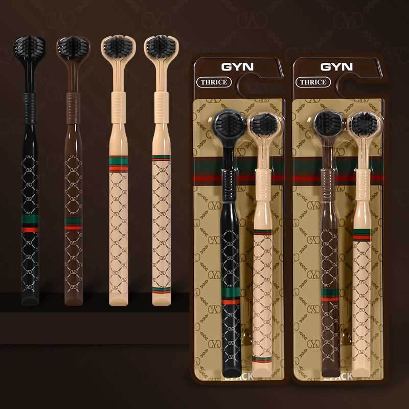 This 4-pack of wrapped, three-sided adult toothbrushes with soft bristles provides efficient cleaning, making it ideal for family use.T260306