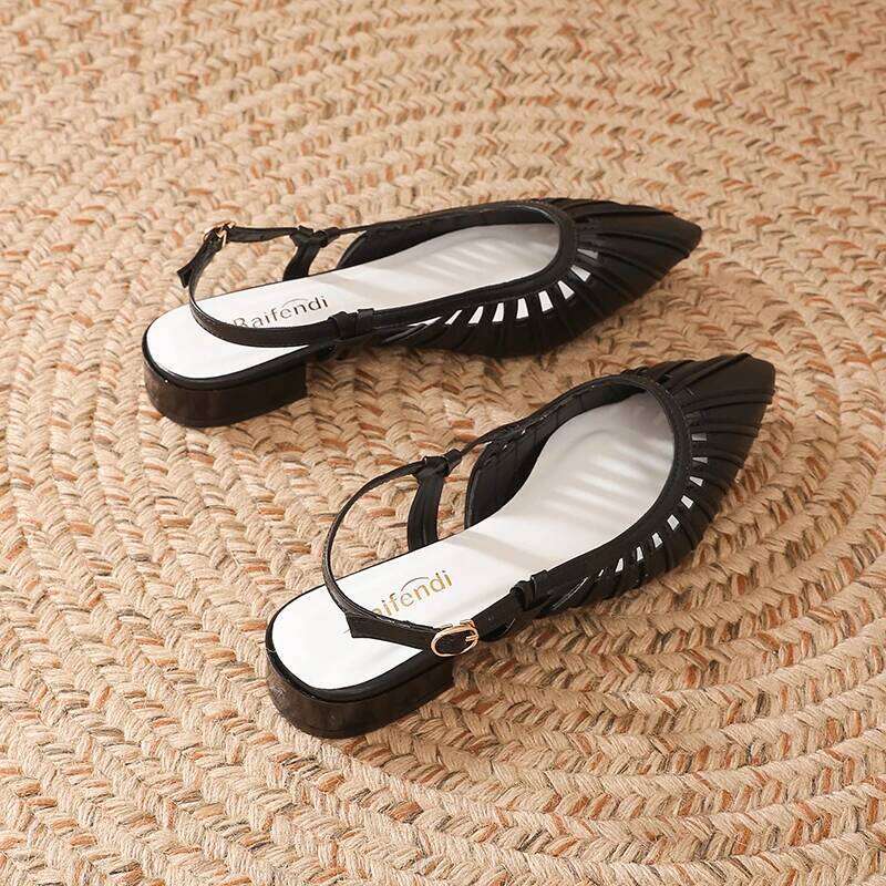 Women Summer Slingback Low Heels Pointed Toe Pleated Cutout Comfortable Elegant Dress Shoes for Casual Formal Daily Party Office