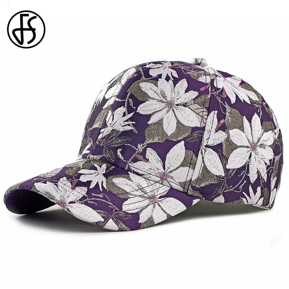 FS 2026 Spring Purple Flower Print Baseball Cap For Women Green Hardtop Men Trucker Hats Casual Sunshade Golf Hat Gorras Hombre S260306