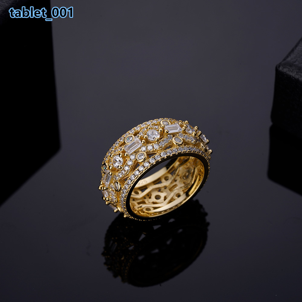 Hip Hop Cz Ring Rose Gold Brass 18k Gold Plated Ice Out Street Zircon 925 Sterling Silver Diamond Moissanite Ring for Men