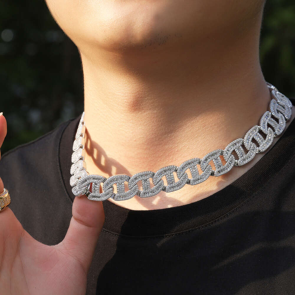 New European and American Style Micro Paved Zircon Hip-Hop Necklace, Unique Heavy Craft Full Diamond Box Clasp High-Quality Men's Necklace Wholes