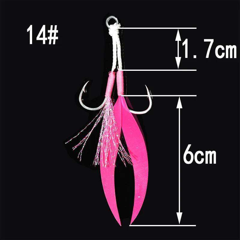 5Pair Metal Jig Tail Assist 10-20# With PE Line Feather Solid Ring Jigging Fishhook for 20-150g Lure Fishing Hooks S260305