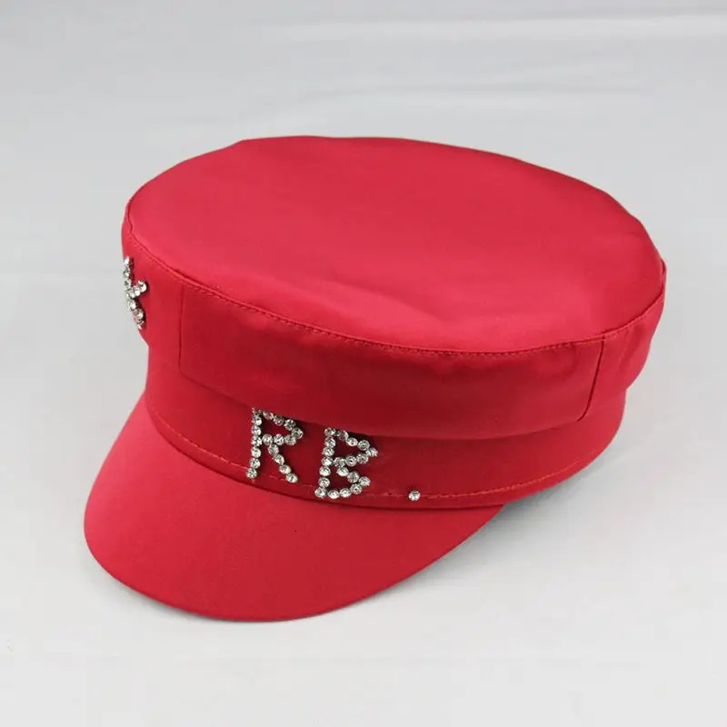 Rhinestone RB Hat sboy Cap Women Fashion Short Brim Duckbill Hat Spring Silk Satin Glossy Flat Top sboy Hat 260303 - view 3