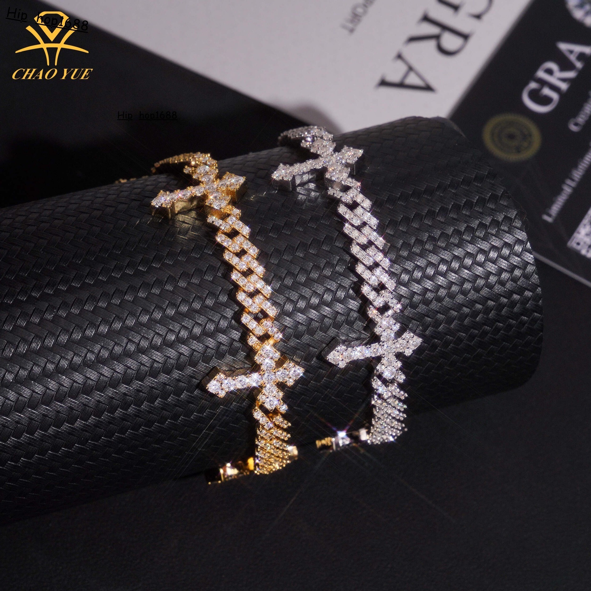 Temu Cuban chain single row stone 6mm fully inlaid with s925 silver moissanite cross Cuban chain accessory